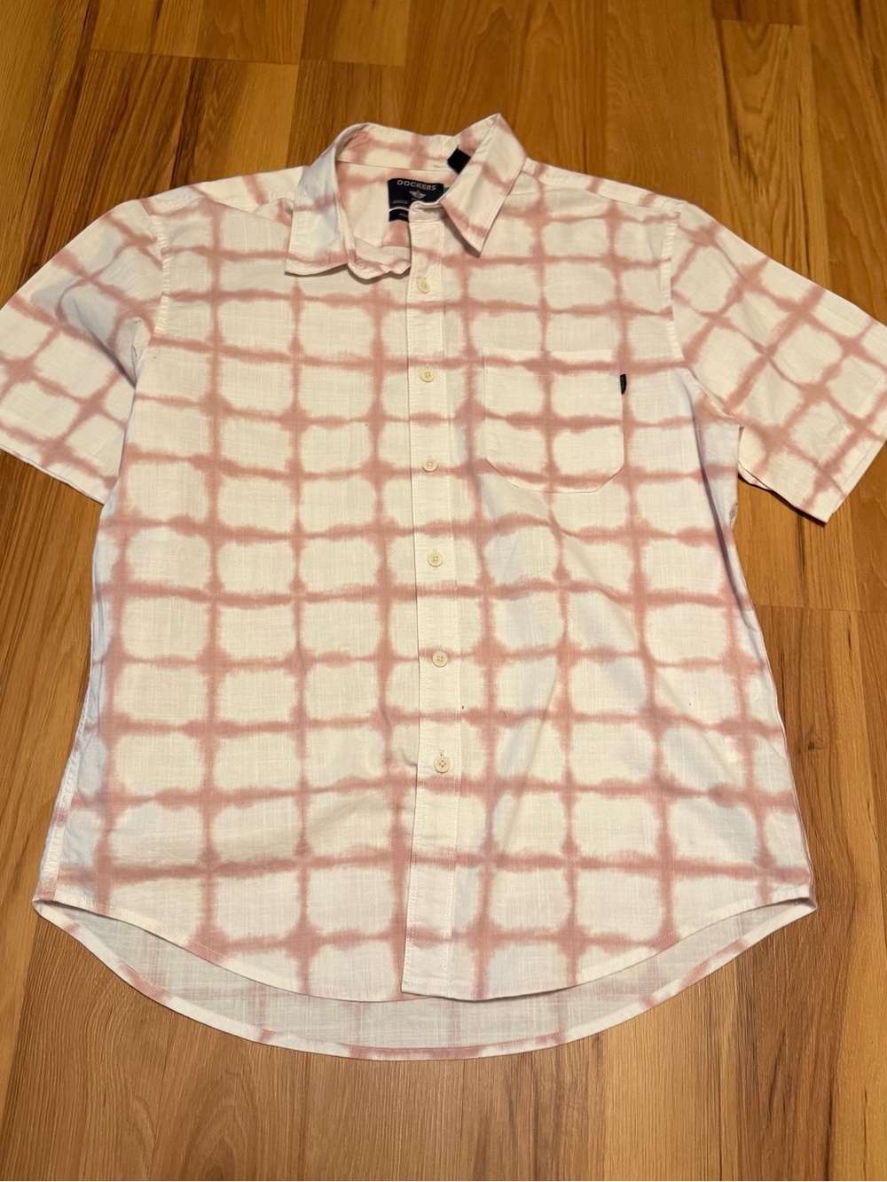 Dockers Short Sleeve Button-Down Shirt in Pink Grid